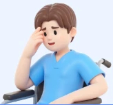 坐在轮椅上发愁的患者